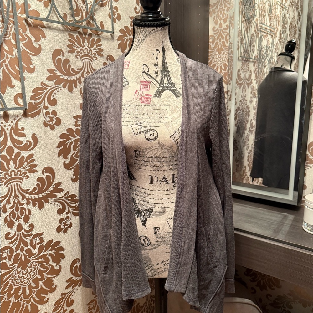 Asymmetrical Hem Waffle Weave Cardigan